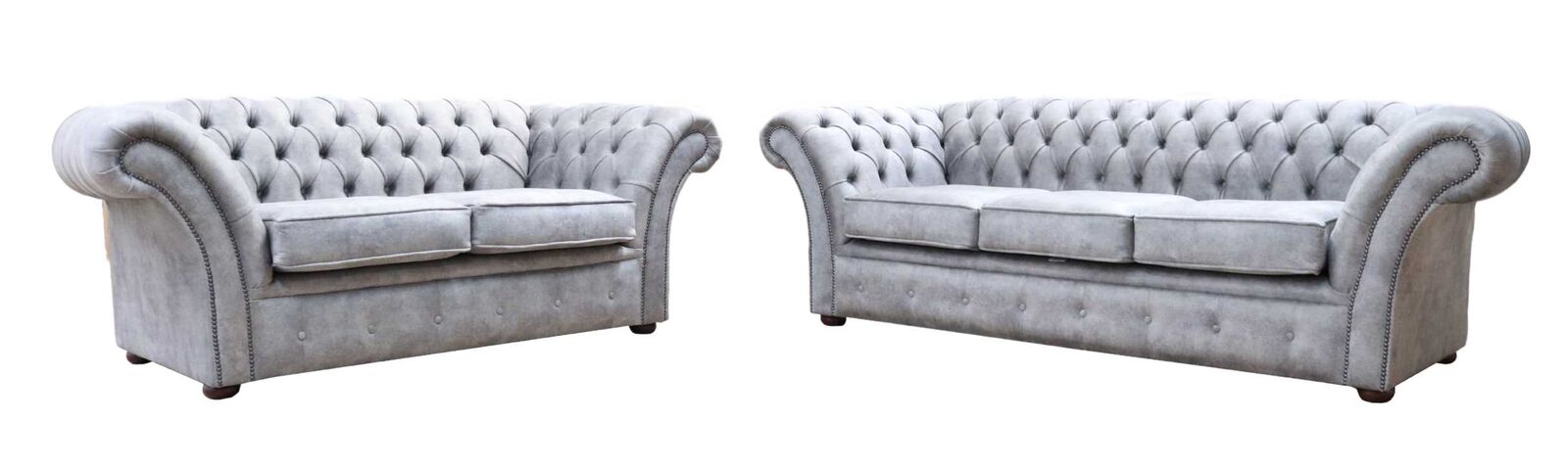 Product photograph of Chesterfield Handmade 3 2 Sofa Suite Oakland Taupe Grey Fabric In Balmoral Style from Chesterfield Sofas