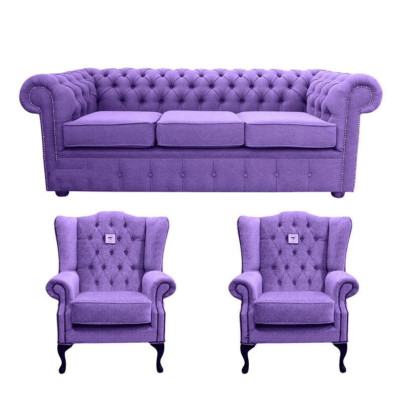 Product photograph of Chesterfield Handmade 3 Seater 2 X Mallory Chair Verity Purple Fabric Sofa Suite from Chesterfield Sofas