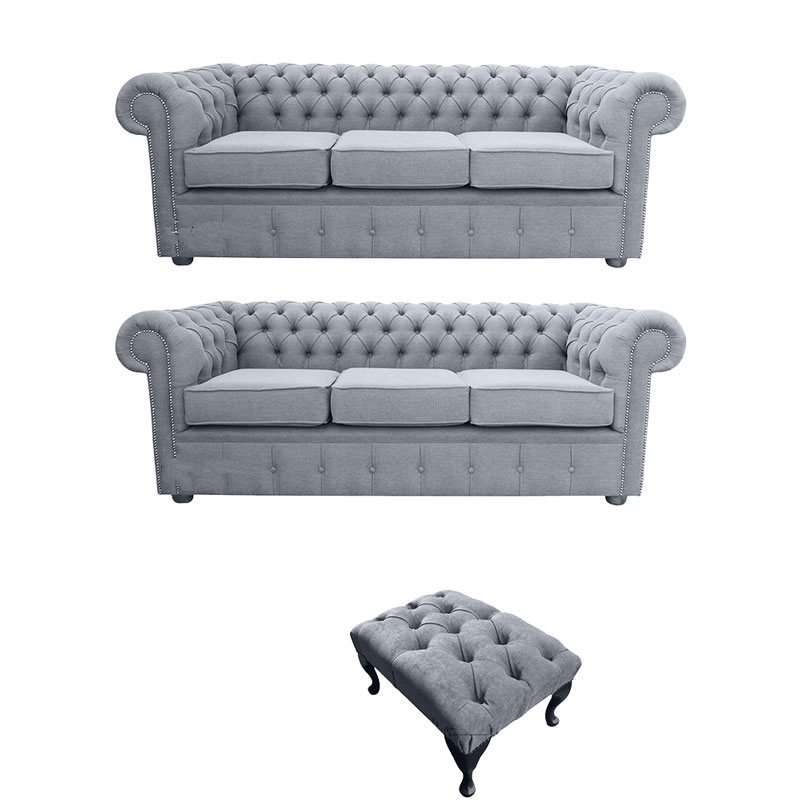 Product photograph of Chesterfield Handmade 3 Seater 3 Seater Footstool Verity Plain Steel Grey Fabric Sofa Suite from Chesterfield Sofas
