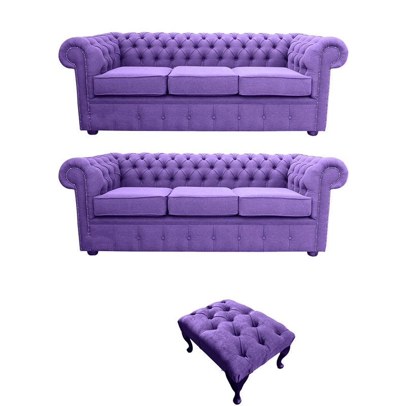 Product photograph of Chesterfield Handmade 3 Seater 3 Seater Footstool Verity Purple Fabric Sofa Suite from Chesterfield Sofas