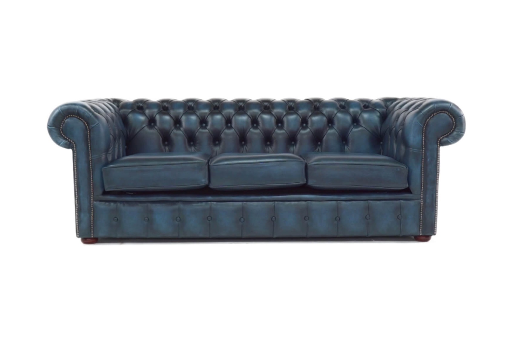 Product photograph of Chesterfield 3 Seater Antique Blue Real Leather Sofa Bespoke In Classic Style from Chesterfield Sofas.