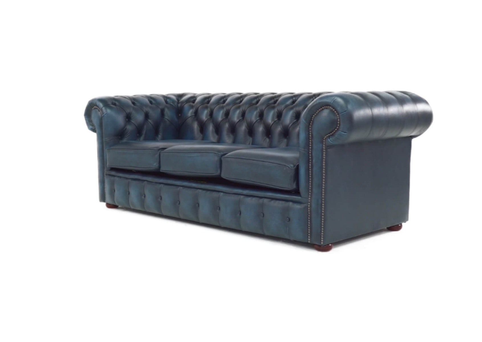 Product photograph of Chesterfield 3 Seater Antique Blue Real Leather Sofa Bespoke In Classic Style from Chesterfield Sofas.