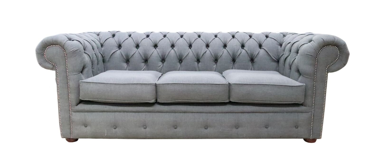 Product photograph of Chesterfield Handmade 3 Seater Bacio Smoke Grey Fabric Sofa In Classic Style from Chesterfield Sofas