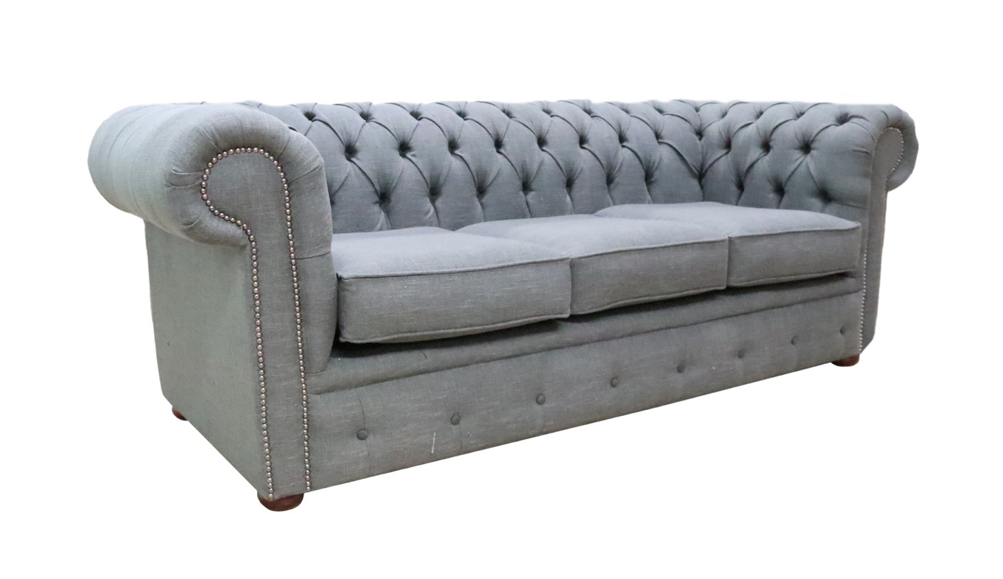 Product photograph of Chesterfield Handmade 3 Seater Bacio Smoke Grey Fabric Sofa In Classic Style from Chesterfield Sofas.