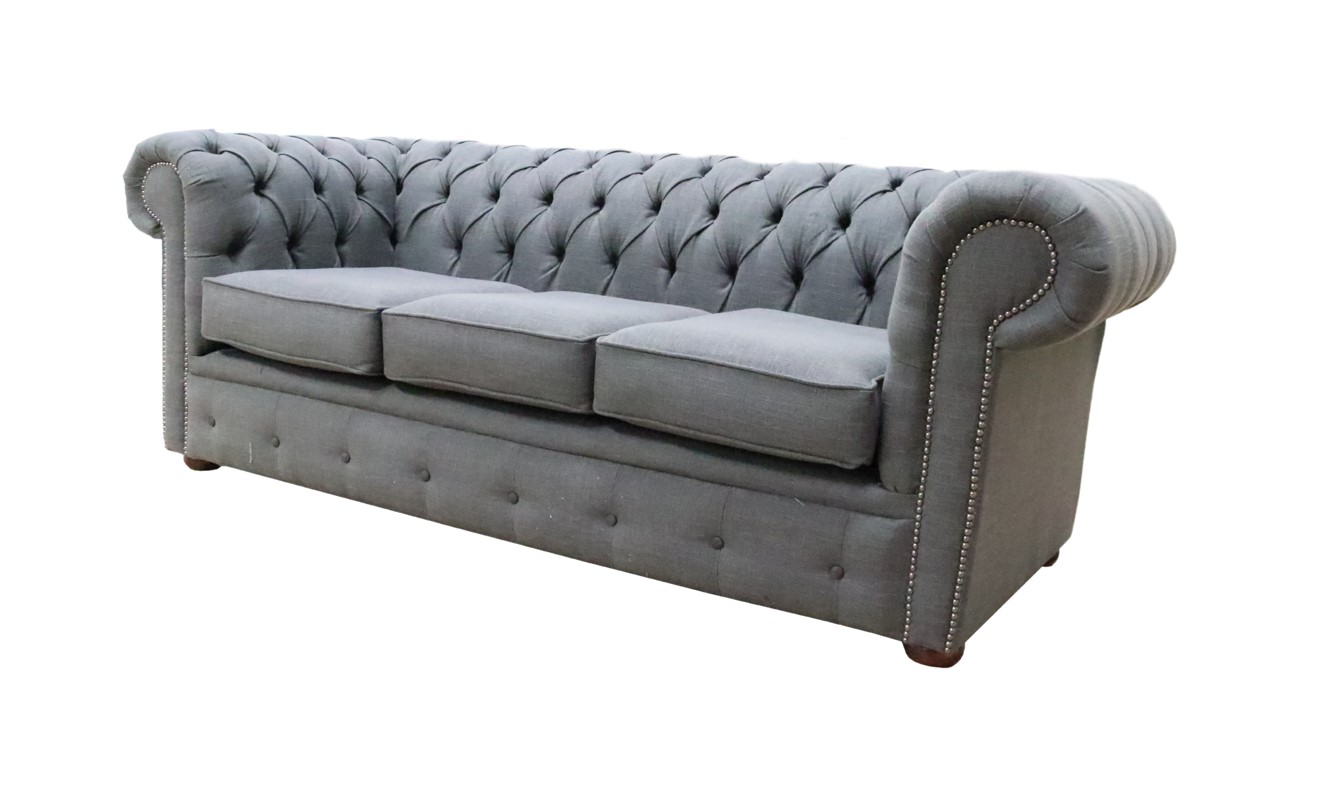 Product photograph of Chesterfield Handmade 3 Seater Bacio Smoke Grey Fabric Sofa In Classic Style from Chesterfield Sofas.