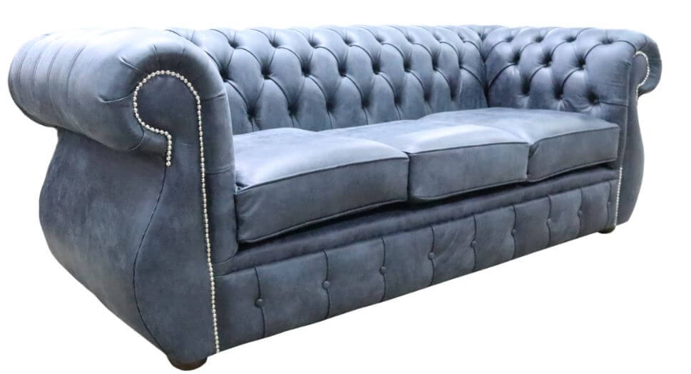 Product photograph of Chesterfield Handmade 3 Seater Sofa Concrete Black Leather In Kimberley Style from Chesterfield Sofas.