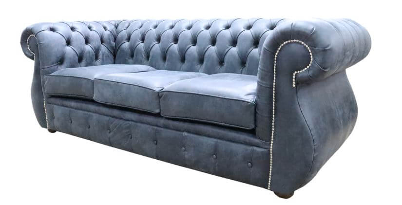 Product photograph of Chesterfield Handmade 3 Seater Sofa Concrete Black Leather In Kimberley Style from Chesterfield Sofas.