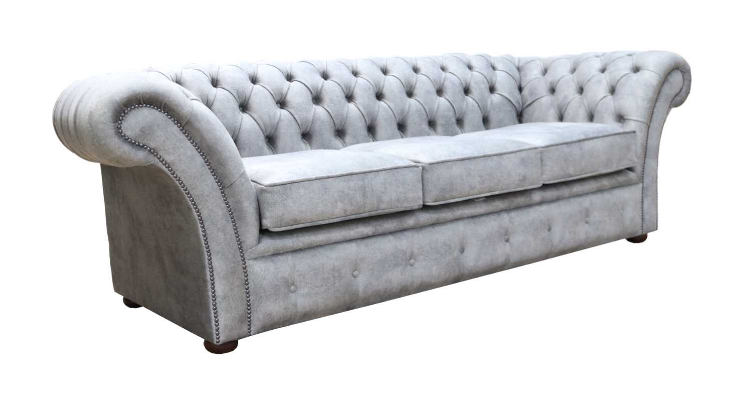 Product photograph of Chesterfield Handmade 3 Seater Sofa Oakland Taupe Grey Fabric In Balmoral Style from Chesterfield Sofas.