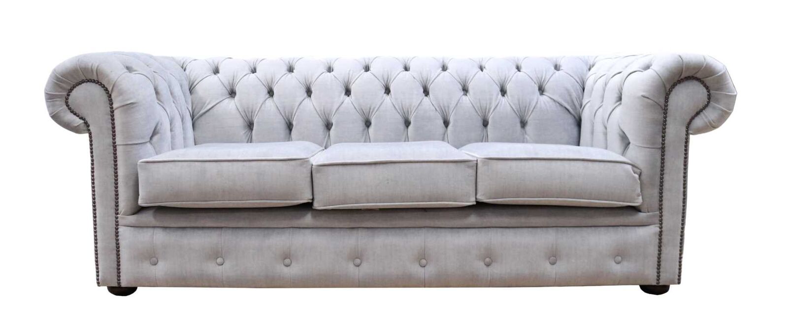 Product photograph of Chesterfield Handmade 3 Seater Sofa Odyssey Silver Velvet Fabric In Classic Style from Chesterfield Sofas