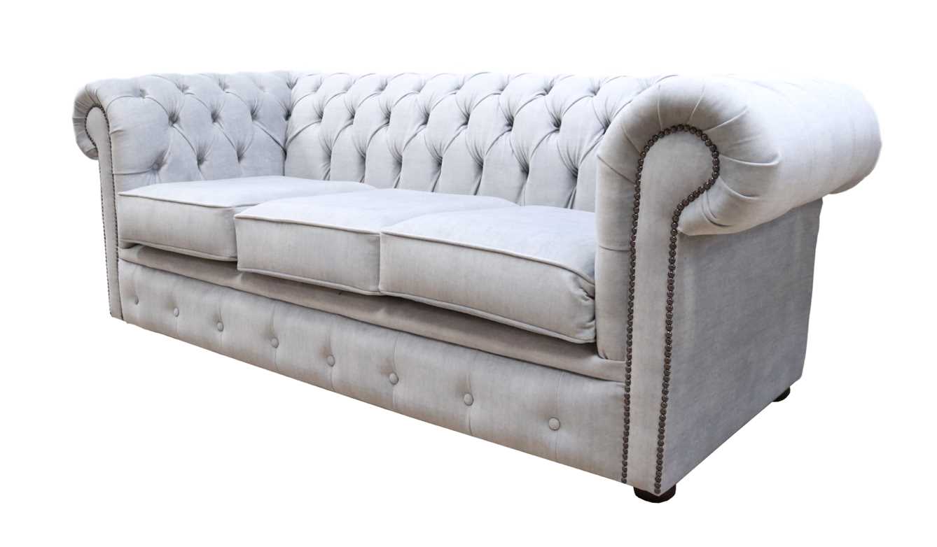 Product photograph of Chesterfield Handmade 3 Seater Sofa Odyssey Silver Velvet Fabric In Classic Style from Chesterfield Sofas.