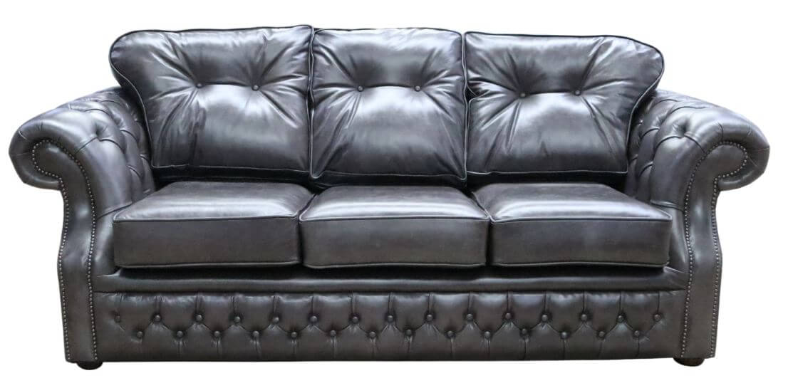Product photograph of Chesterfield Handmade 3 Seater Sofa Old English Storm Black Leather In Era Style from Chesterfield Sofas