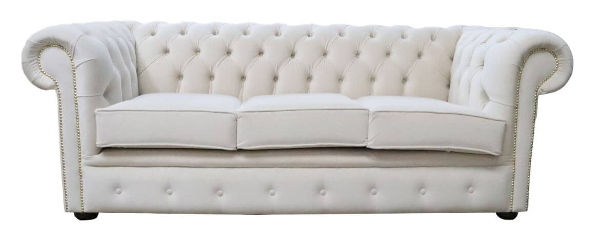 Product photograph of Chesterfield Handmade 3 Seater Sofa Passion Ivory Velvet Fabric In Classic Style from Chesterfield Sofas