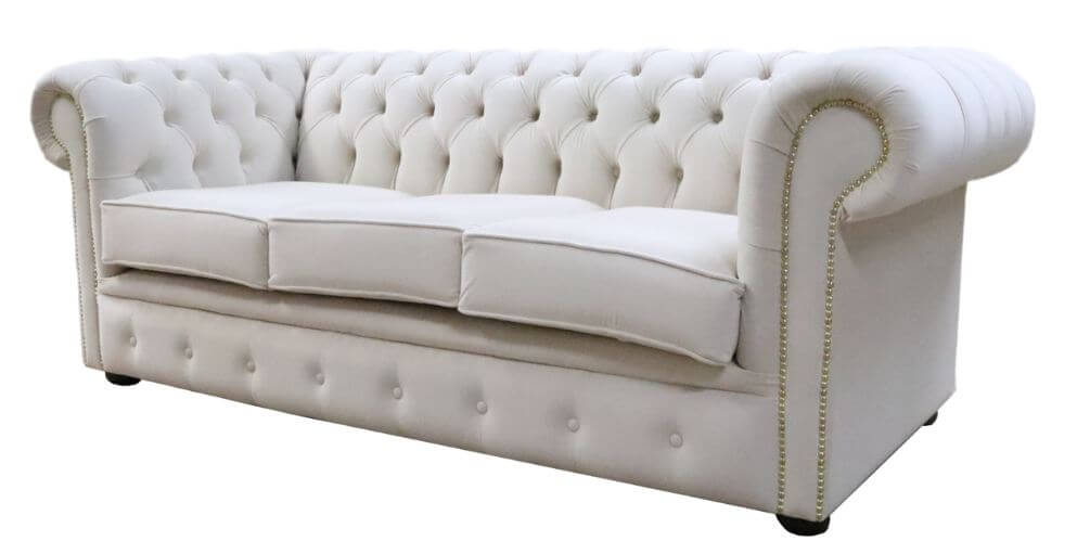 Product photograph of Chesterfield Handmade 3 Seater Sofa Passion Ivory Velvet Fabric In Classic Style from Chesterfield Sofas.
