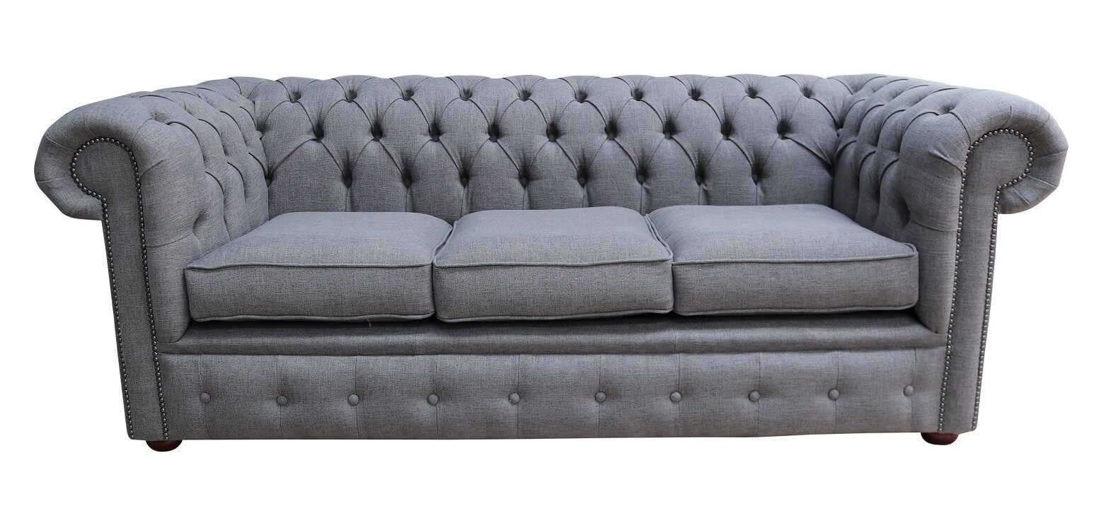 Product photograph of Chesterfield Handmade 3 Seater Sofa Settee Bacio Pewter Grey Fabric In Classic Style from Chesterfield Sofas