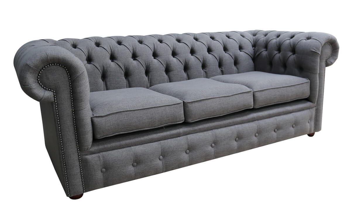 Product photograph of Chesterfield Handmade 3 Seater Sofa Settee Bacio Pewter Grey Fabric In Classic Style from Chesterfield Sofas.