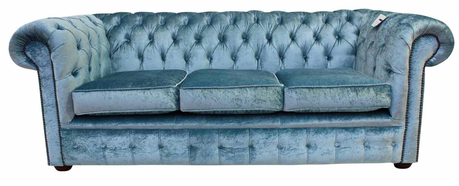 Product photograph of Chesterfield Handmade 3 Seater Sofa Settee Boutique Sky Blue Velvet Fabric In Classic Style from Chesterfield Sofas