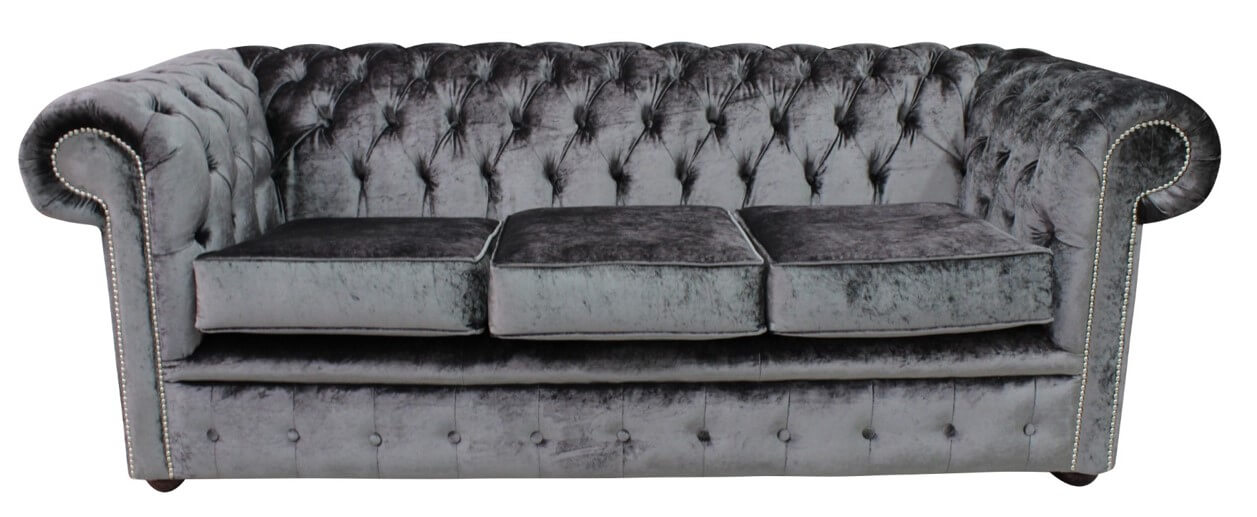 Product photograph of Chesterfield Handmade 3 Seater Sofa Settee Boutique Storm Black Velvet Fabric In Classic Style from Chesterfield Sofas