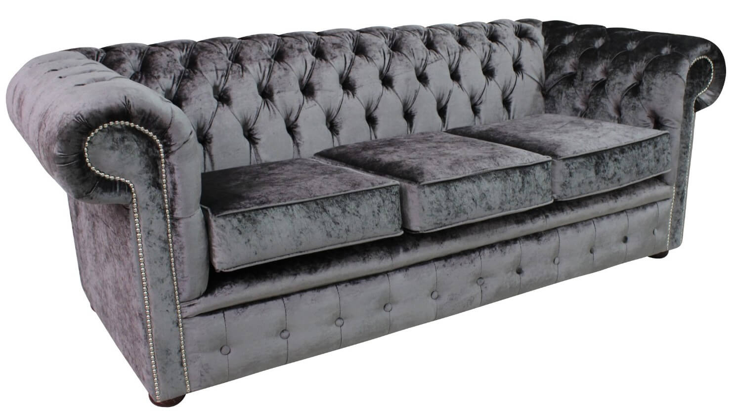 Product photograph of Chesterfield Handmade 3 Seater Sofa Settee Boutique Storm Black Velvet Fabric In Classic Style from Chesterfield Sofas.