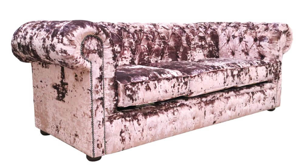Product photograph of Chesterfield Handmade 3 Seater Sofa Settee Lustro Blush Pink Velvet Fabric In Classic Style from Chesterfield Sofas.