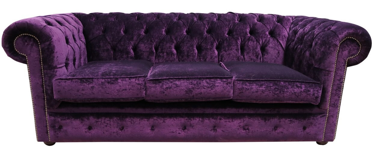 Product photograph of Chesterfield Handmade 3 Seater Sofa Settee Modena Aubergine Purple Velvet Fabric In Classic Style from Chesterfield Sofas