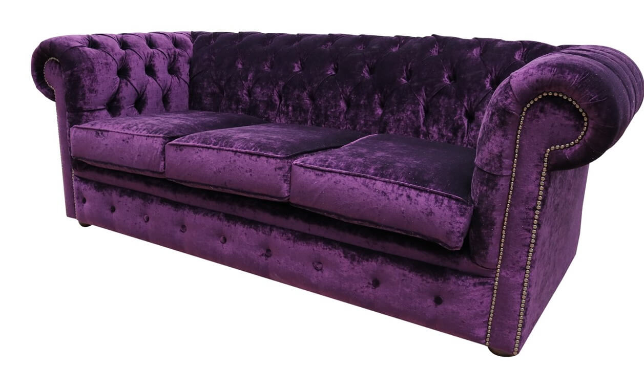 Product photograph of Chesterfield Handmade 3 Seater Sofa Settee Modena Aubergine Purple Velvet Fabric In Classic Style from Chesterfield Sofas.