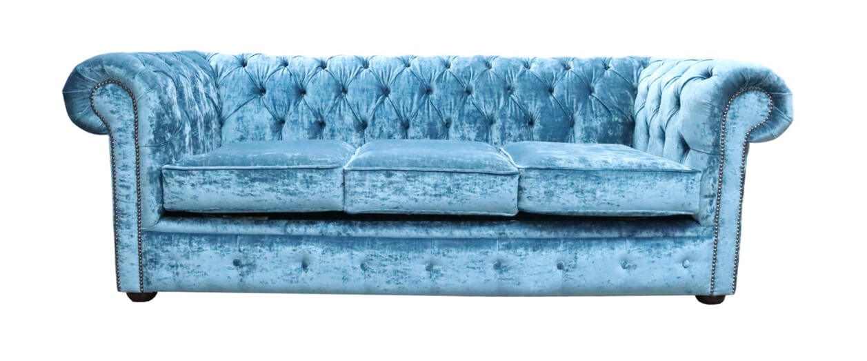 Product photograph of Chesterfield Handmade 3 Seater Sofa Settee Modena Denim Blue Velvet Fabric In Classic Style from Chesterfield Sofas