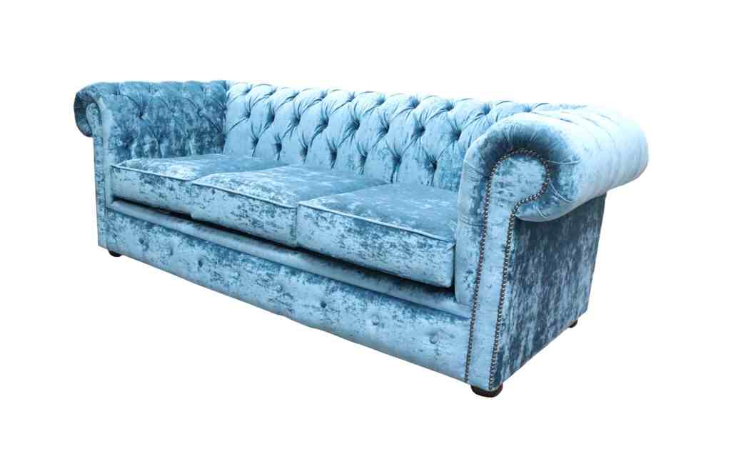 Product photograph of Chesterfield Handmade 3 Seater Sofa Settee Modena Denim Blue Velvet Fabric In Classic Style from Chesterfield Sofas.