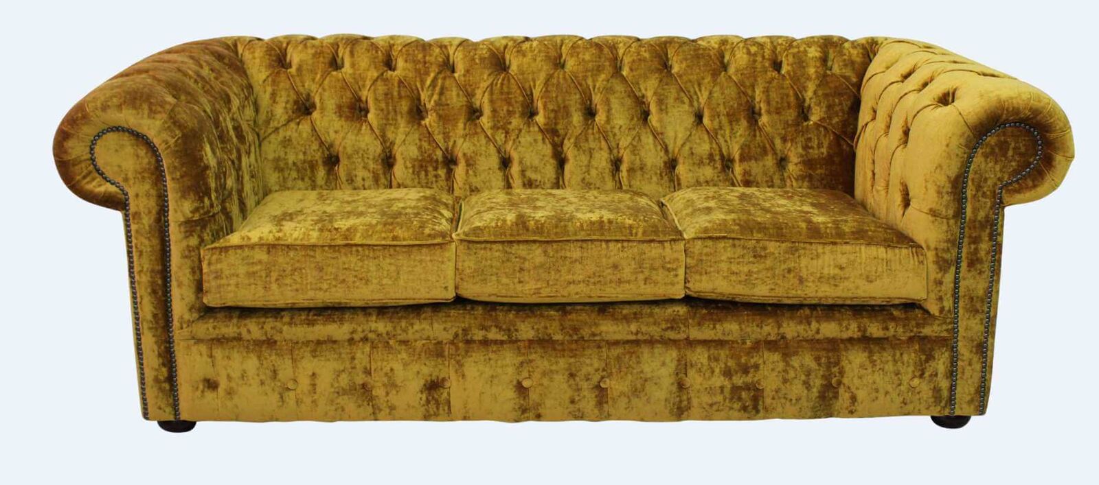 Product photograph of Chesterfield Handmade 3 Seater Sofa Settee Modena Gold Velvet Fabric In Classic Style from Chesterfield Sofas