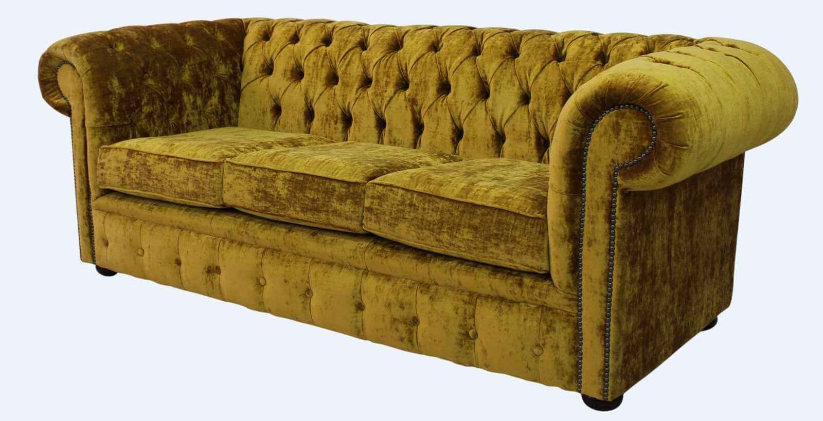 Product photograph of Chesterfield Handmade 3 Seater Sofa Settee Modena Gold Velvet Fabric In Classic Style from Chesterfield Sofas.