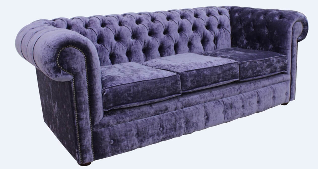 Product photograph of Chesterfield Handmade 3 Seater Sofa Settee Modena Lilac Purple Velvet Fabric In Classic Style from Chesterfield Sofas.