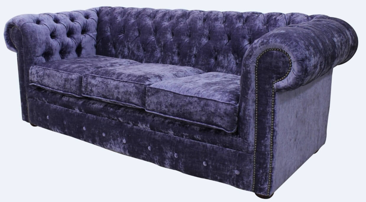 Product photograph of Chesterfield Handmade 3 Seater Sofa Settee Modena Lilac Purple Velvet Fabric In Classic Style from Chesterfield Sofas.