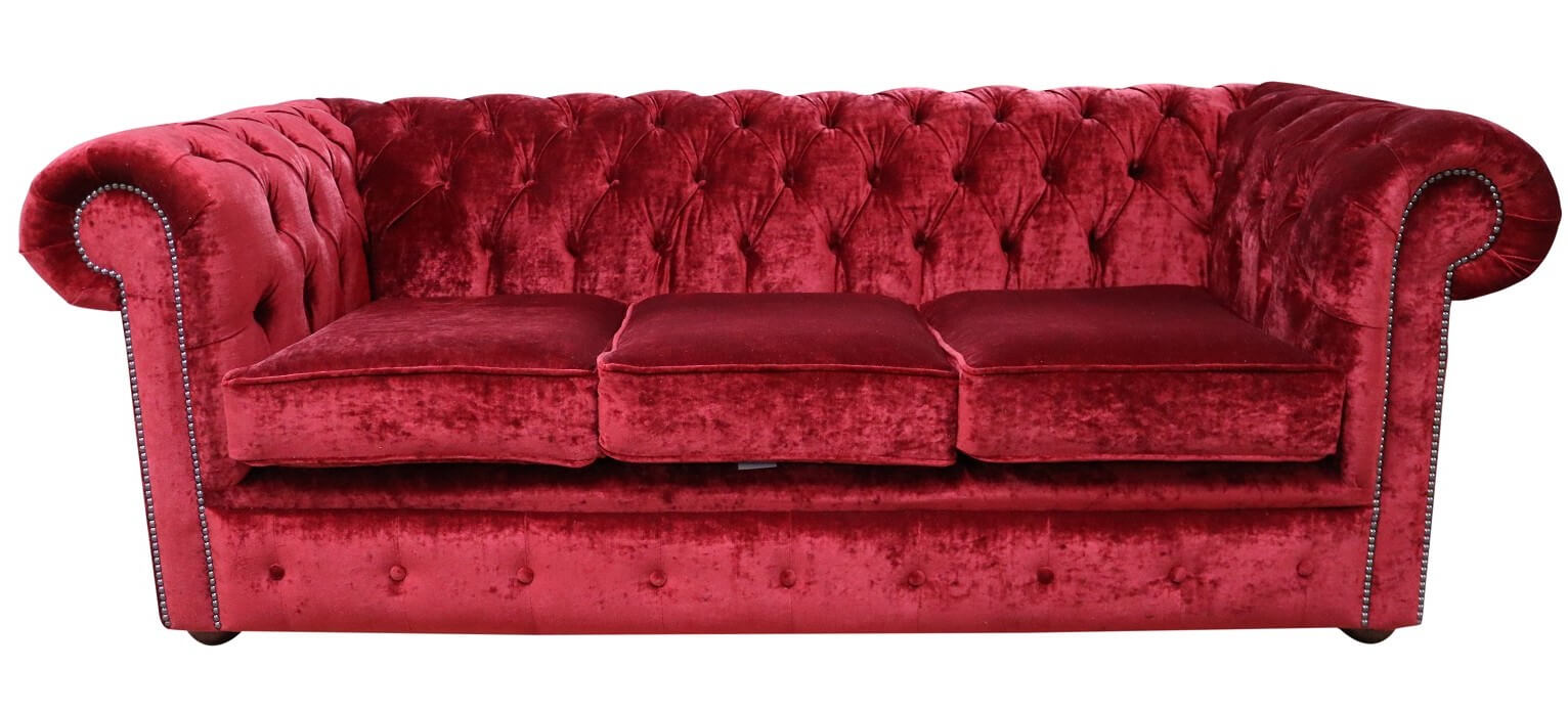 Product photograph of Chesterfield Handmade 3 Seater Sofa Settee Modena Pillarbox Velvet Fabric In Classic Style from Chesterfield Sofas