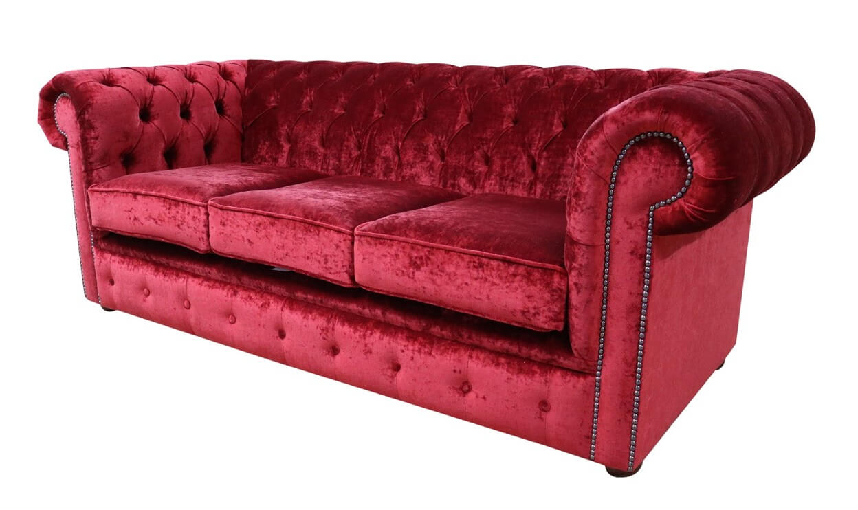 Product photograph of Chesterfield Handmade 3 Seater Sofa Settee Modena Pillarbox Velvet Fabric In Classic Style from Chesterfield Sofas.