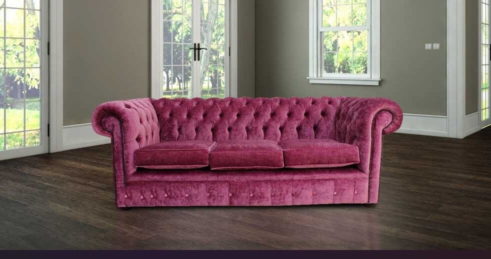 Product photograph of Chesterfield Handmade 3 Seater Sofa Settee Modena Rose Pink Velvet Fabric In Classic Style from Chesterfield Sofas