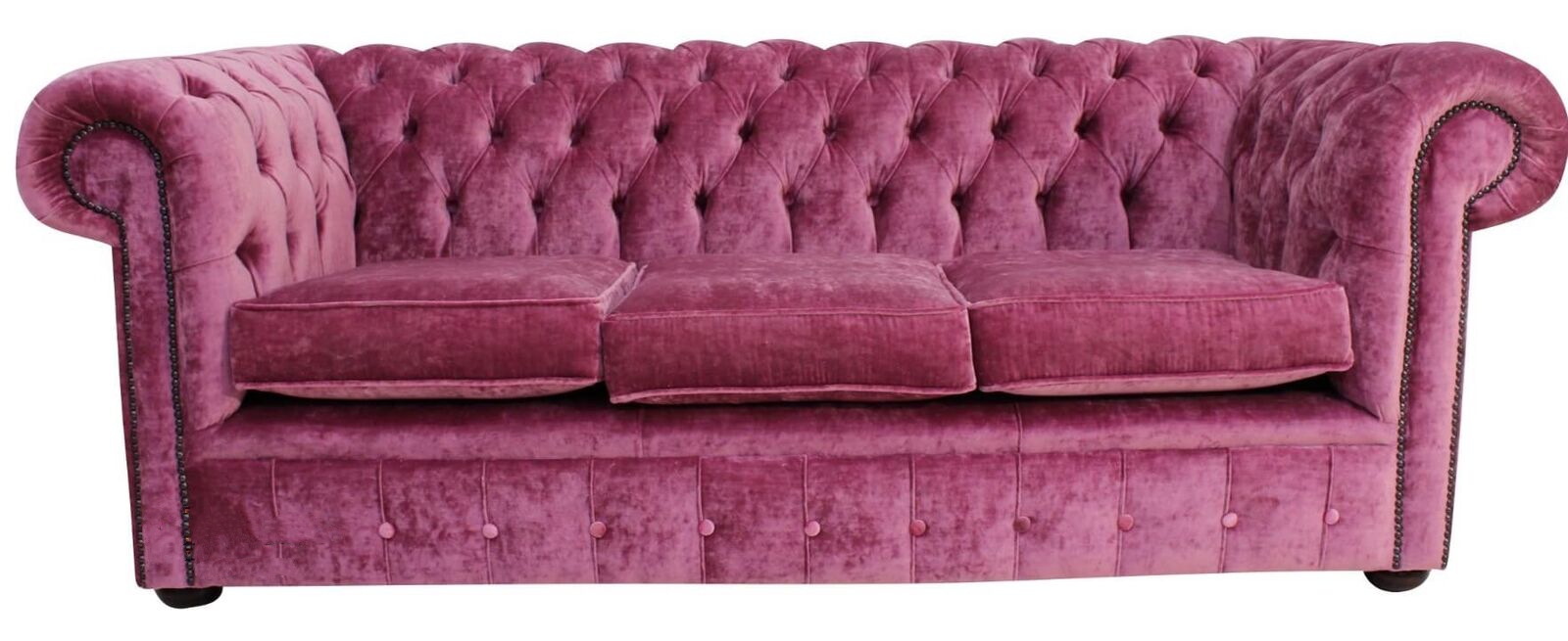 Product photograph of Chesterfield Handmade 3 Seater Sofa Settee Modena Rose Pink Velvet Fabric In Classic Style from Chesterfield Sofas.