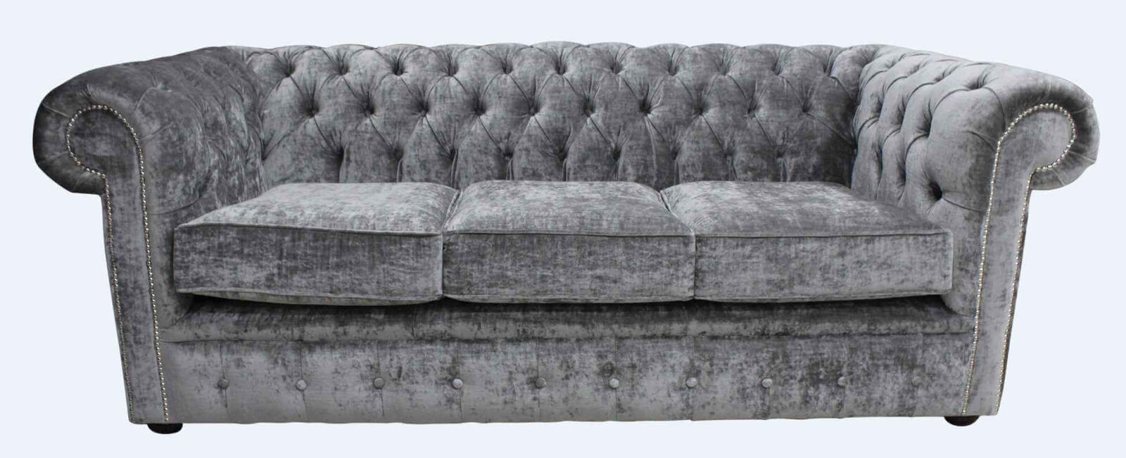 Product photograph of Chesterfield Handmade 3 Seater Sofa Settee Modena Smoke Grey Velvet Fabric In Classic Style from Chesterfield Sofas