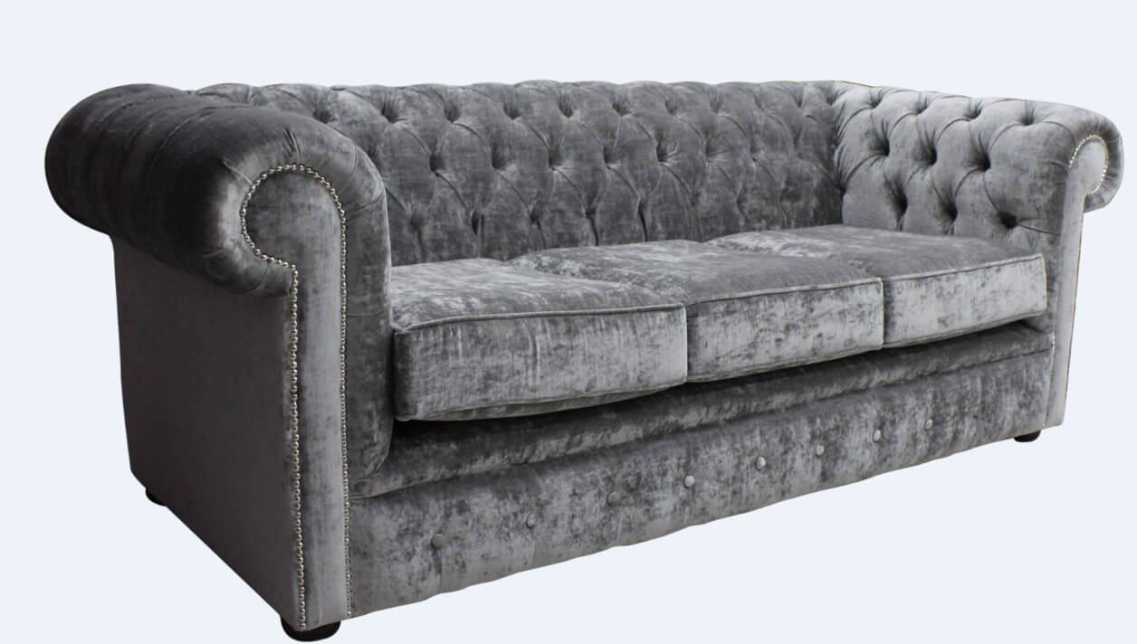 Product photograph of Chesterfield Handmade 3 Seater Sofa Settee Modena Smoke Grey Velvet Fabric In Classic Style from Chesterfield Sofas.