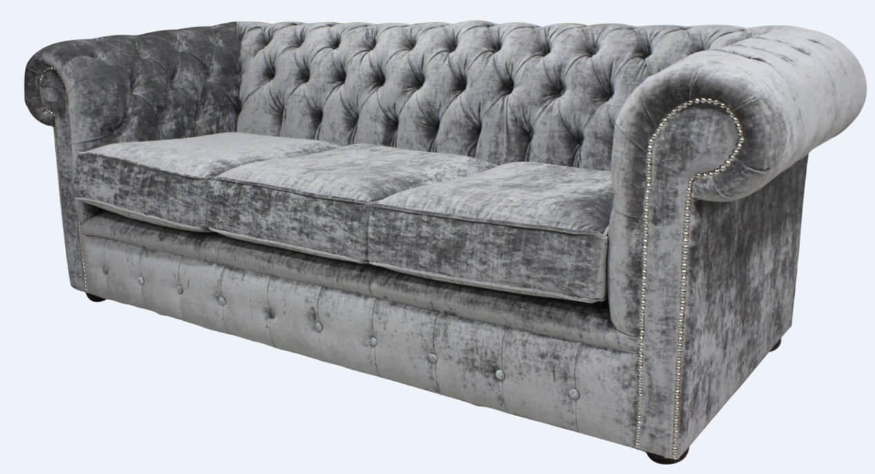Product photograph of Chesterfield Handmade 3 Seater Sofa Settee Modena Smoke Grey Velvet Fabric In Classic Style from Chesterfield Sofas.