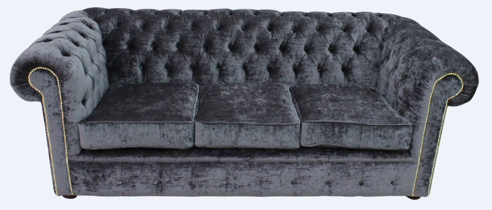 Product photograph of Chesterfield Handmade 3 Seater Sofa Settee Pastiche Steel Grey Velvet Fabric In Classic Style from Chesterfield Sofas