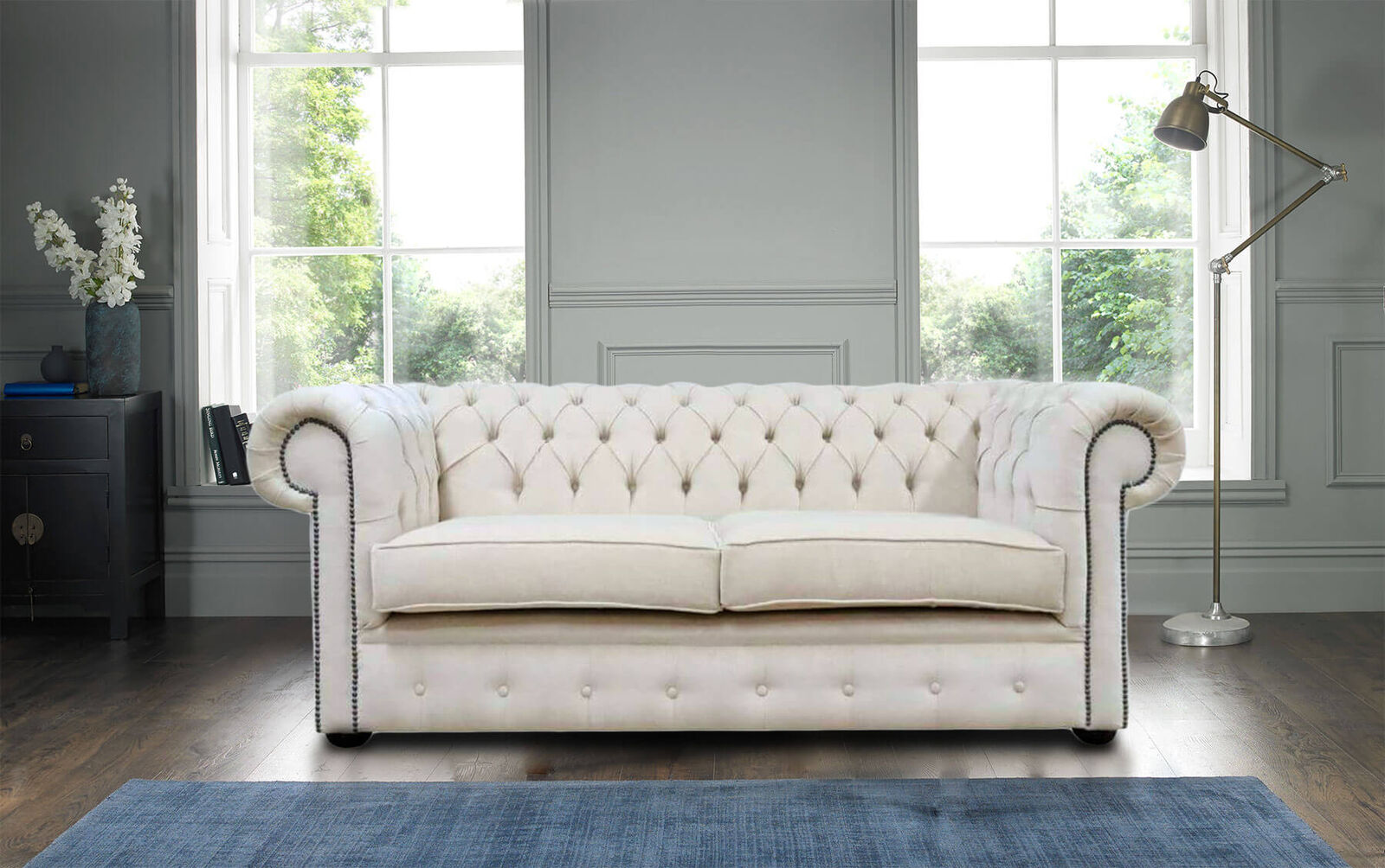 Product photograph of Chesterfield Handmade 3 Seater Sofa Settee Pimlico Cream Fabric In Classic Style from Chesterfield Sofas
