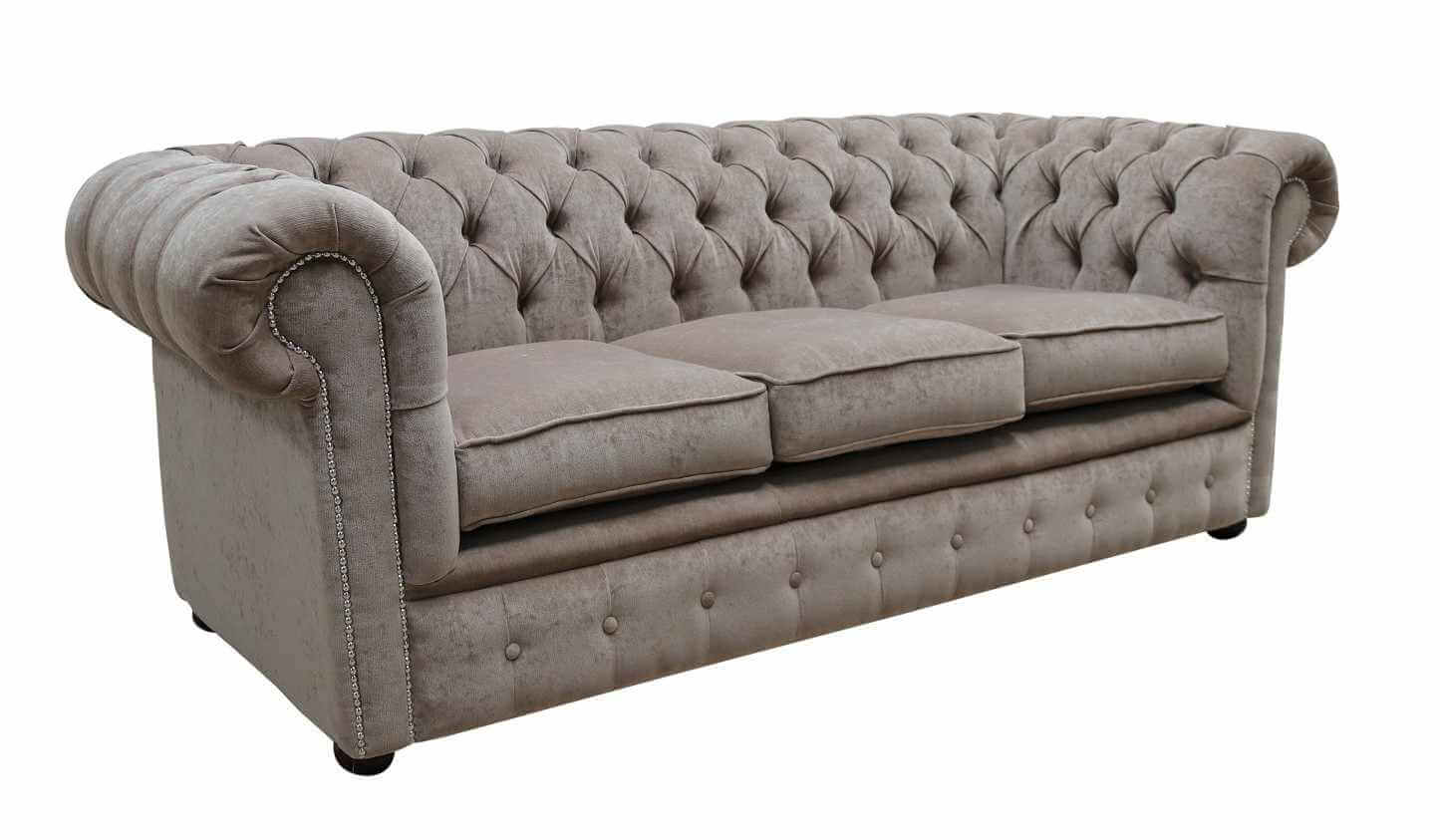 Product photograph of Chesterfield Handmade 3 Seater Sofa Settee Pimlico Mink Brown Fabric In Classic Style from Chesterfield Sofas