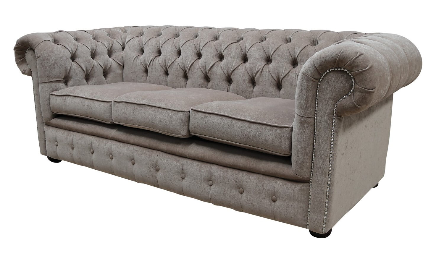 Product photograph of Chesterfield Handmade 3 Seater Sofa Settee Pimlico Mink Brown Fabric In Classic Style from Chesterfield Sofas.