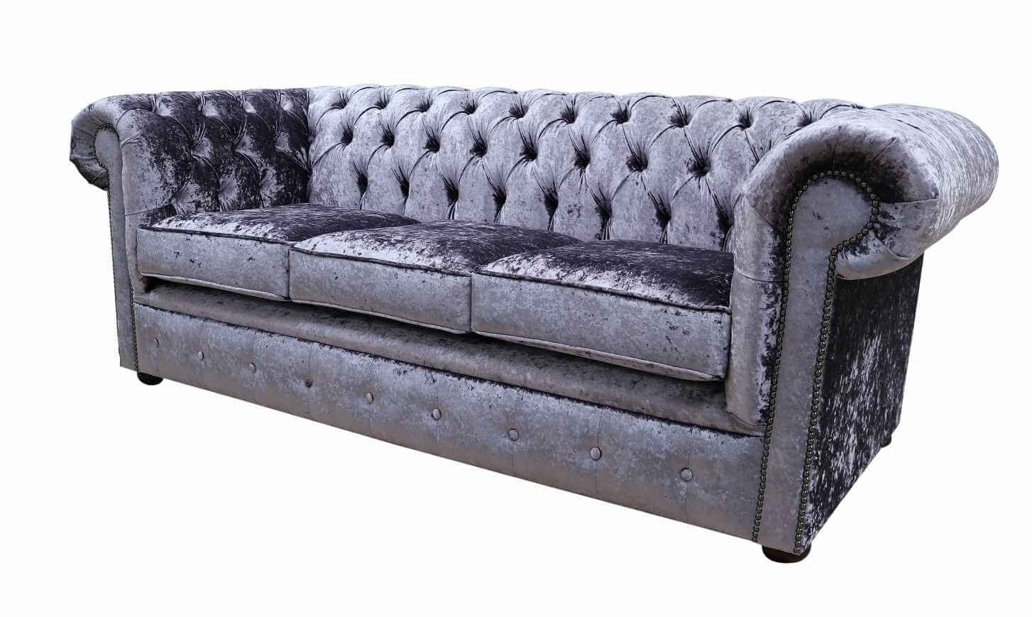 Product photograph of Chesterfield Handmade 3 Seater Sofa Settee Senso Fondant Blue Velvet Fabric In Classic Style from Chesterfield Sofas.