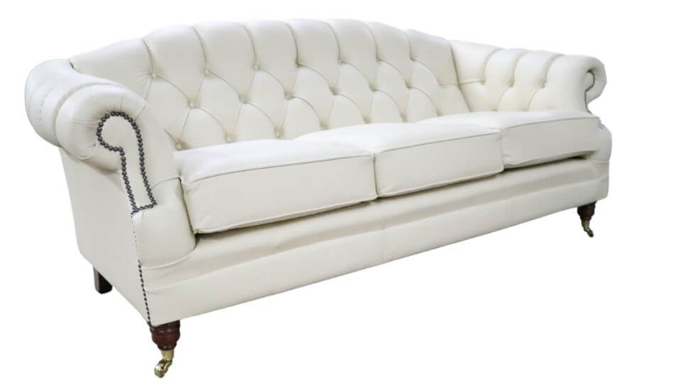 Product photograph of Chesterfield Handmade 3 Seater Sofa Settee Shelly Beige Cream Leather In Victoria Style from Chesterfield Sofas.