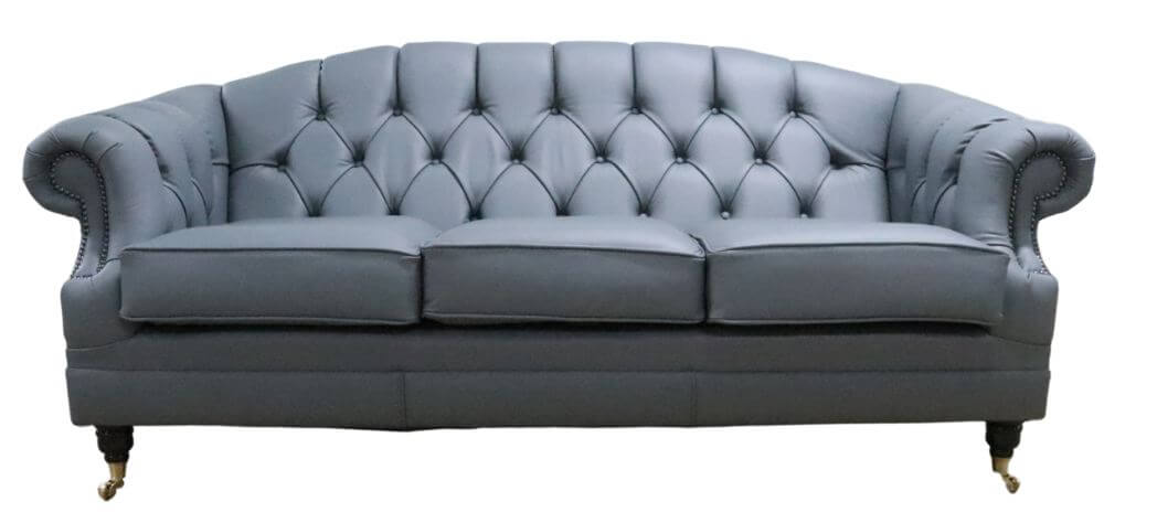 Product photograph of Chesterfield Handmade 3 Seater Sofa Settee Shelly Piping Grey Leather In Victoria Style from Chesterfield Sofas