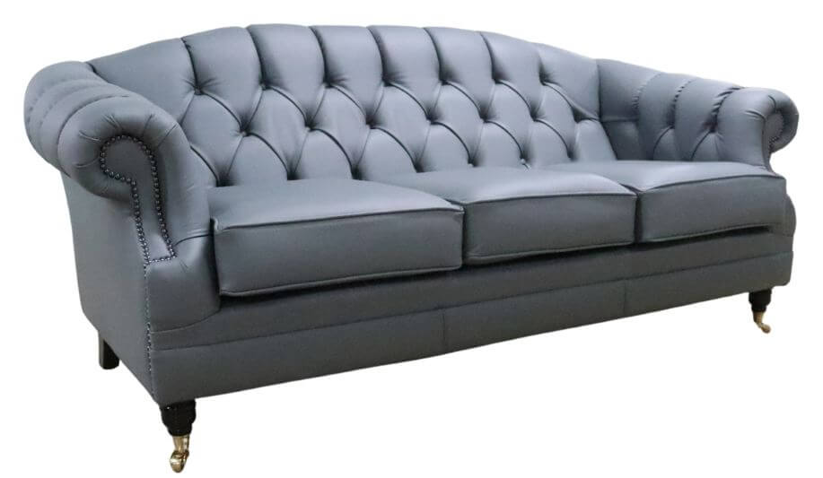 Product photograph of Chesterfield Handmade 3 Seater Sofa Settee Shelly Piping Grey Leather In Victoria Style from Chesterfield Sofas.