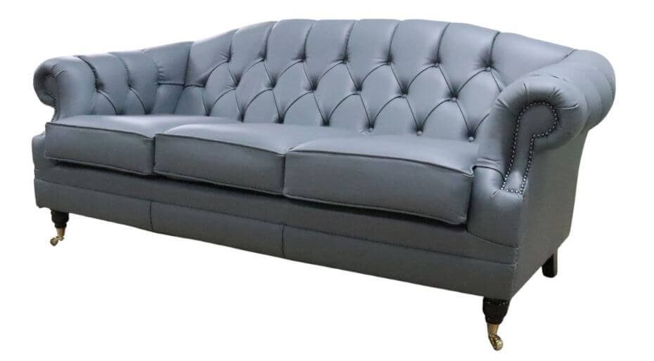 Product photograph of Chesterfield Handmade 3 Seater Sofa Settee Shelly Piping Grey Leather In Victoria Style from Chesterfield Sofas.