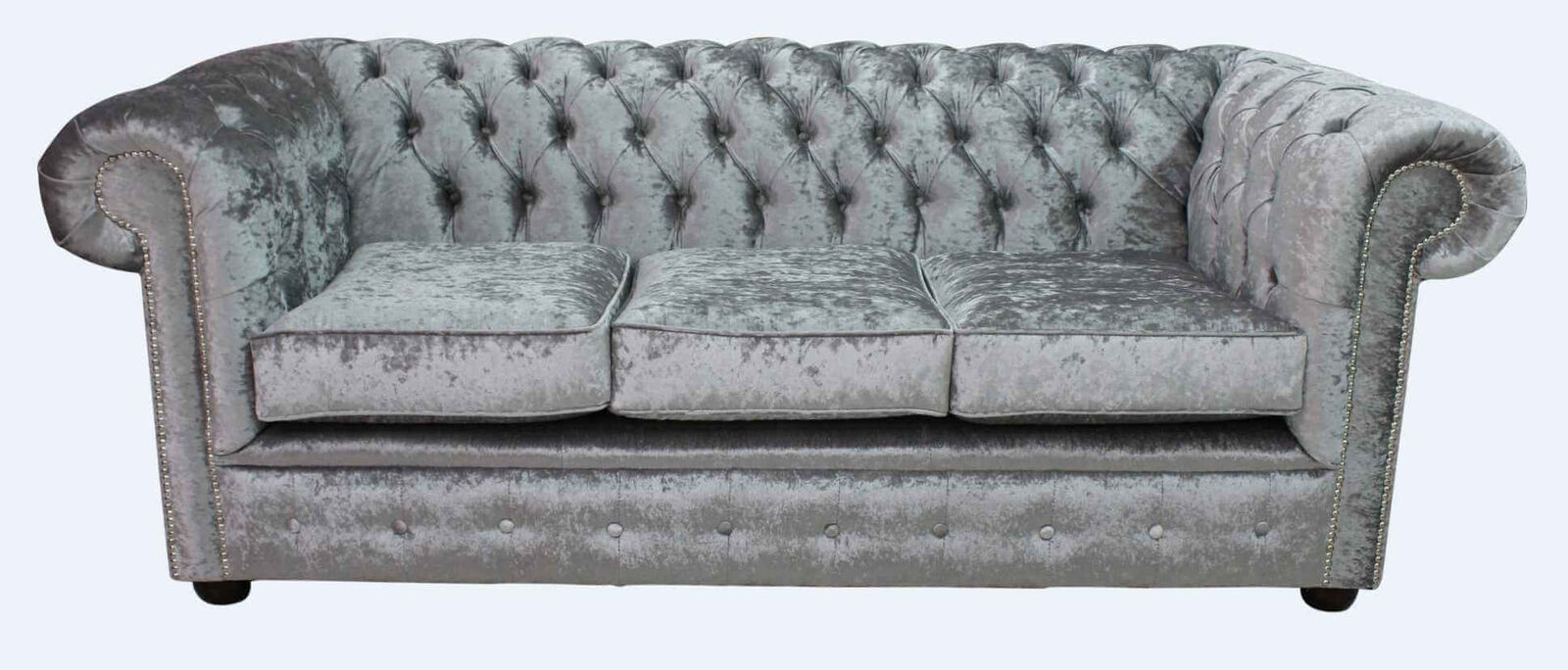Product photograph of Chesterfield Handmade 3 Seater Sofa Settee Shimmer Silver Grey Velvet Fabric In Classic Style from Chesterfield Sofas