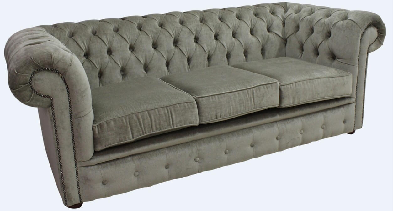 Product photograph of Chesterfield Handmade 3 Seater Sofa Settee Velluto Sage Green Fabric In Classic Style from Chesterfield Sofas.