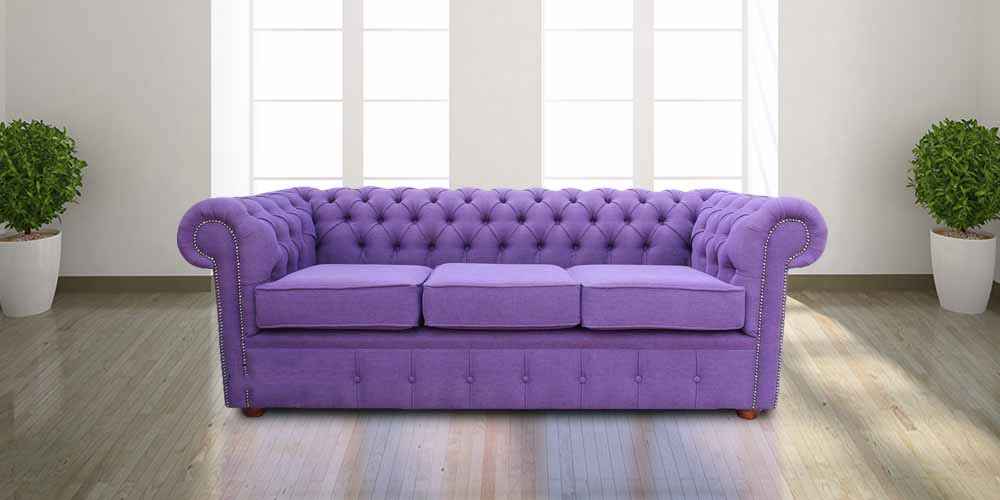 Product photograph of Chesterfield Handmade 3 Seater Sofa Settee Verity Plain Purple Fabric In Classic Style from Chesterfield Sofas